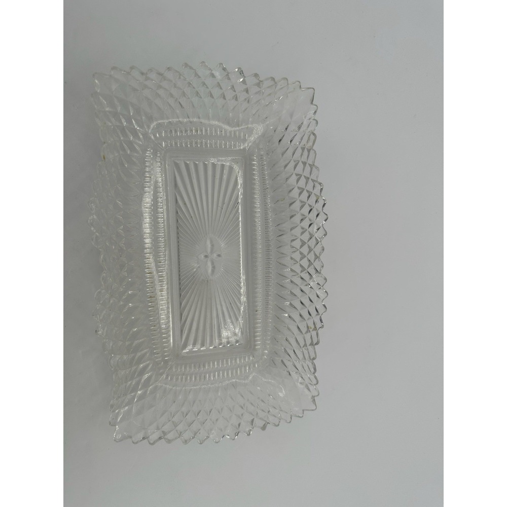 VINTAGE Rectangle  Ruffled Diamond‎ Point Candy Nut Dish - Picture 2 of 5